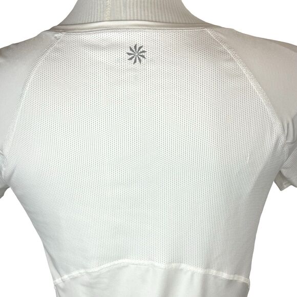 Athleta Forerunner Tee Small V Neck Smooth Stretch Vented Shirt Pocket Short Slv - Picture 11 of 15